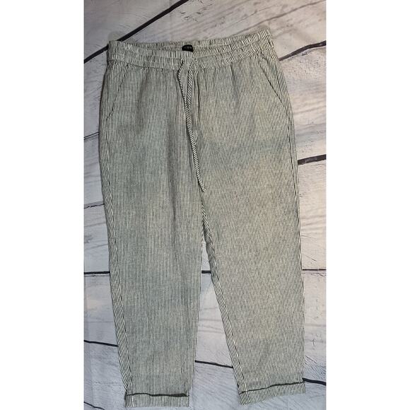 NWT J. Crew Re-Imagined Striped Linen Blend Drawstring Cropped Pants Size 10 - Picture 1 of 5